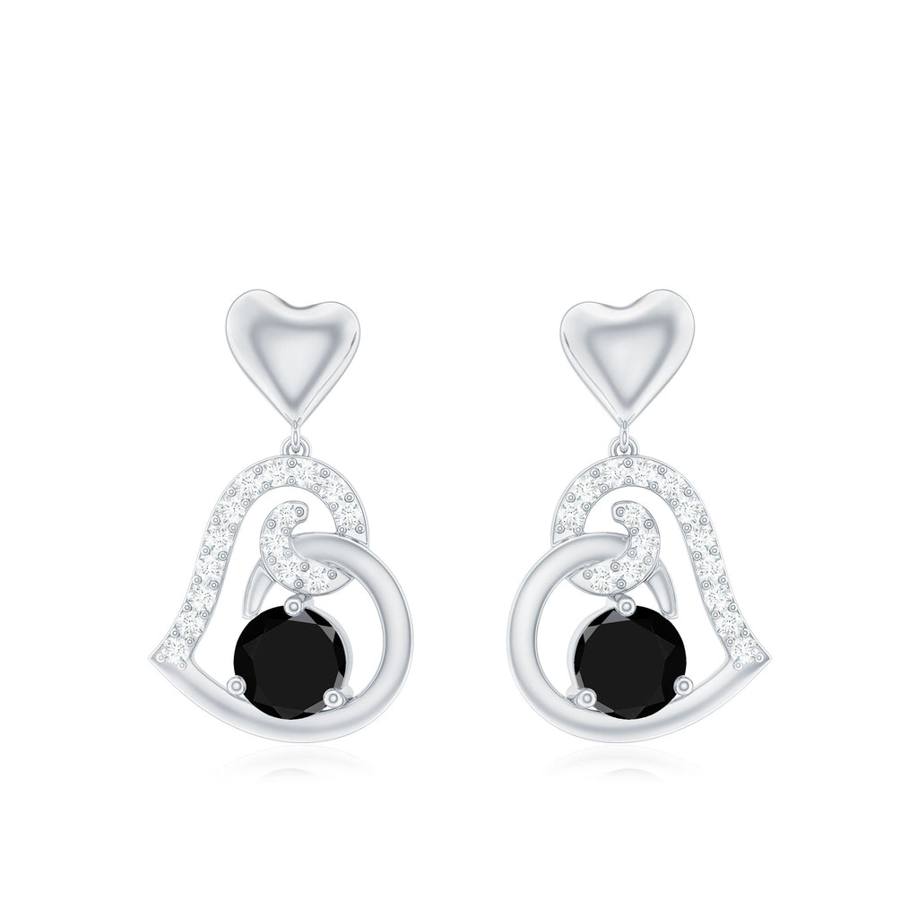 Round Created Black Diamond Heart Drop Earrings with Diamond