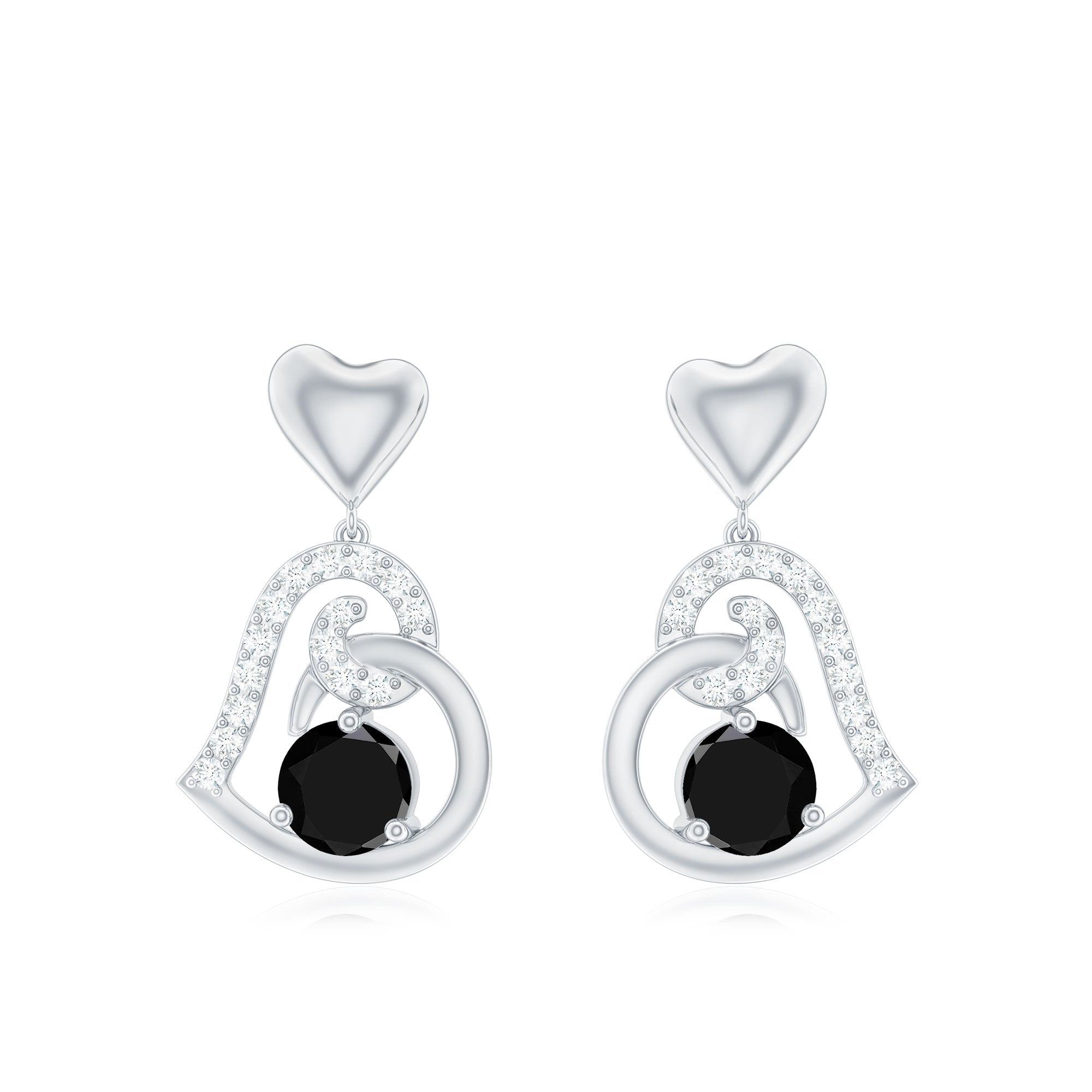 Round Created Black Diamond Heart Drop Earrings with Diamond