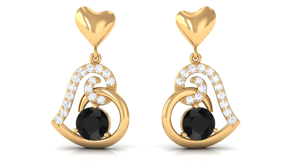 Round Created Black Diamond Heart Drop Earrings with Diamond