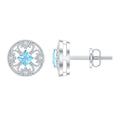 Natural Aquamarine Vintage Stud Earrings with Lab Diamond