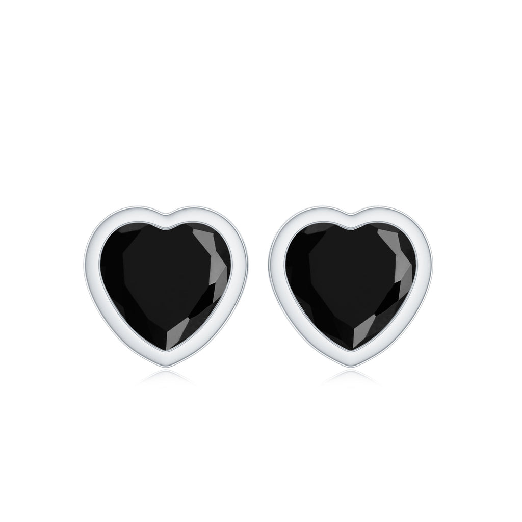 Bezel Set Black Onyx Heart Stud Earring
