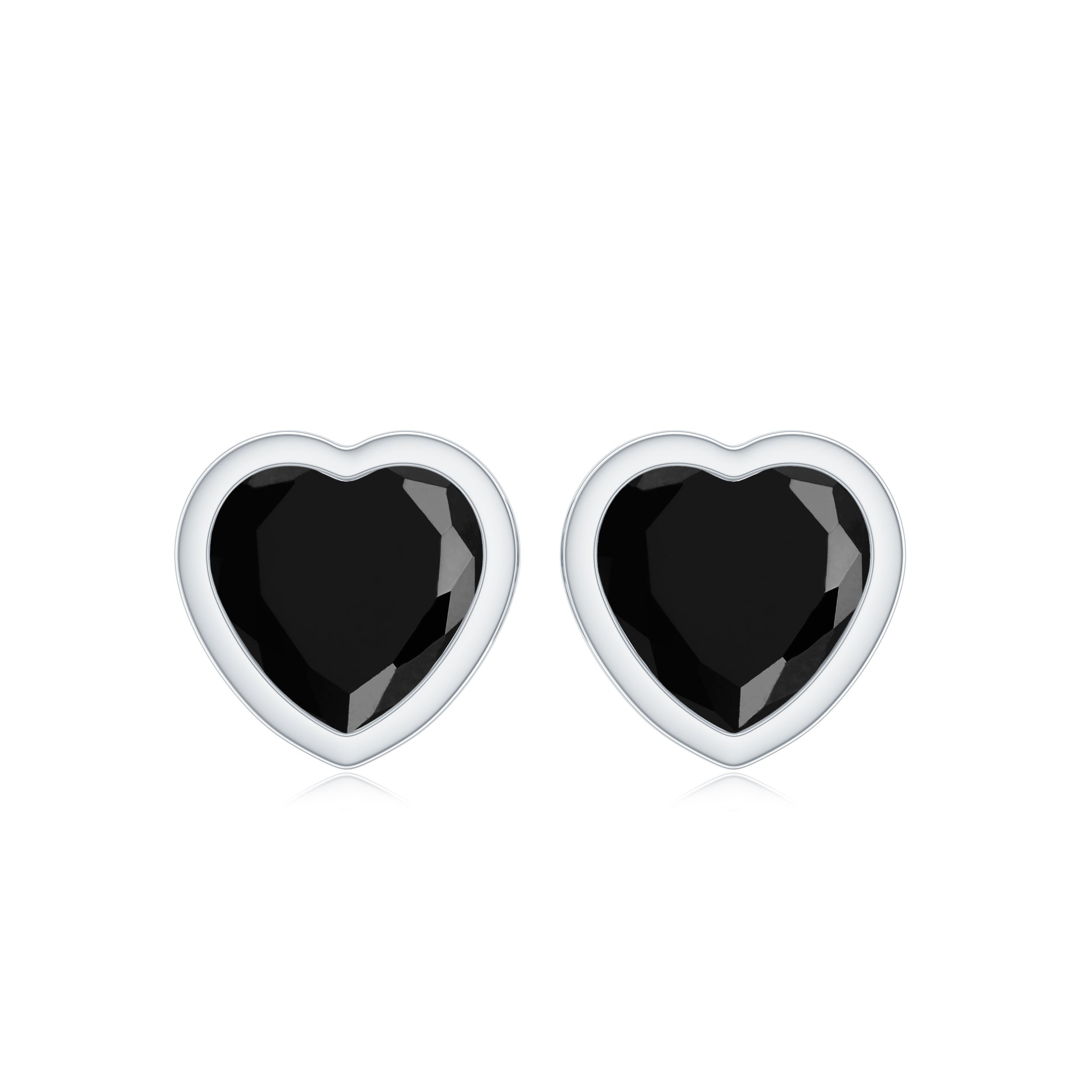 Bezel Set Black Onyx Heart Stud Earring