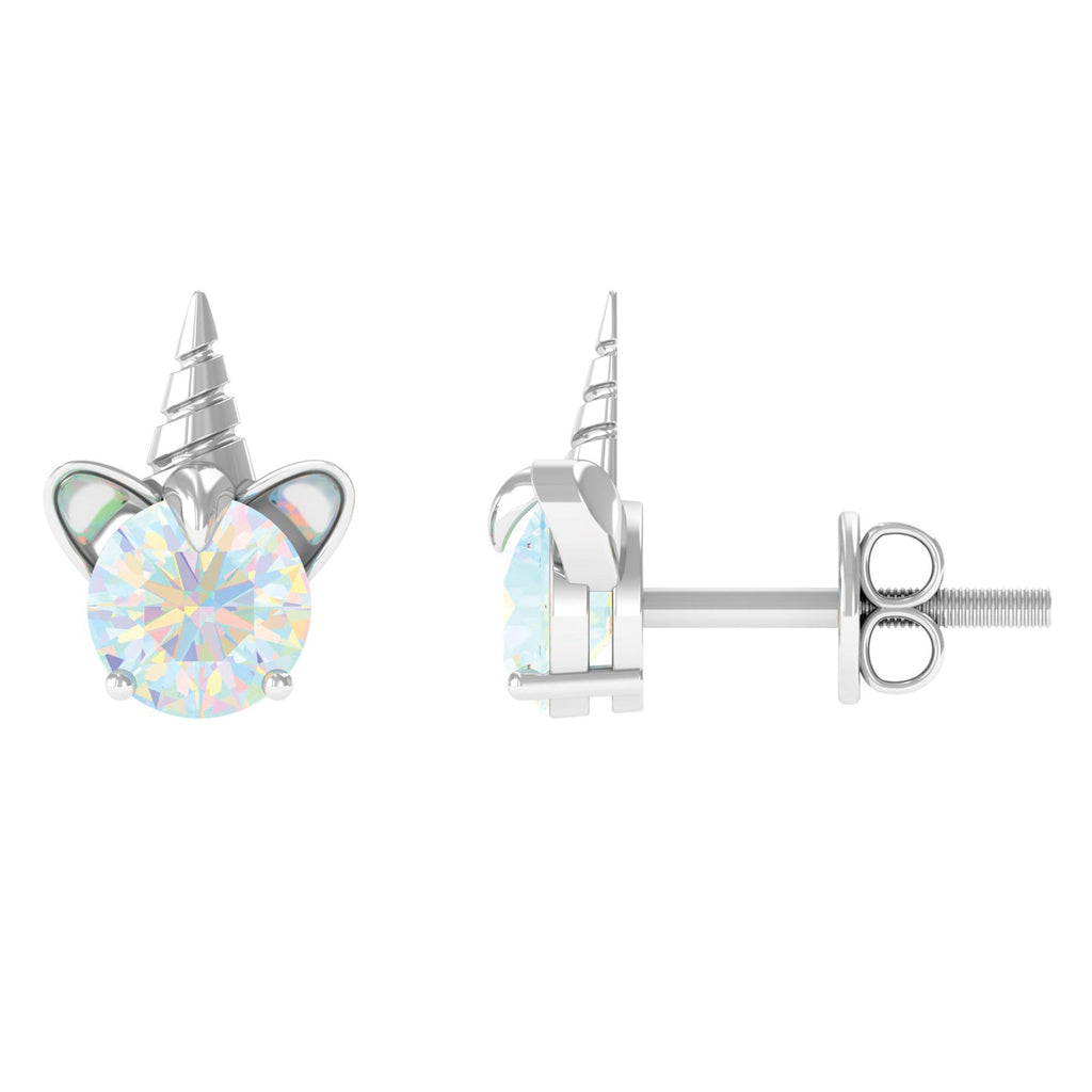 1 Carat Ethiopian Opal Unicorn Stud Earrings for Women
