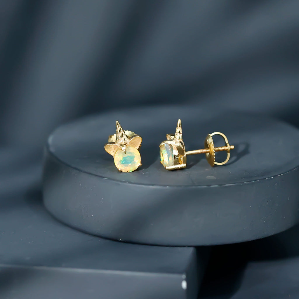 1 Carat Ethiopian Opal Unicorn Stud Earrings for Women