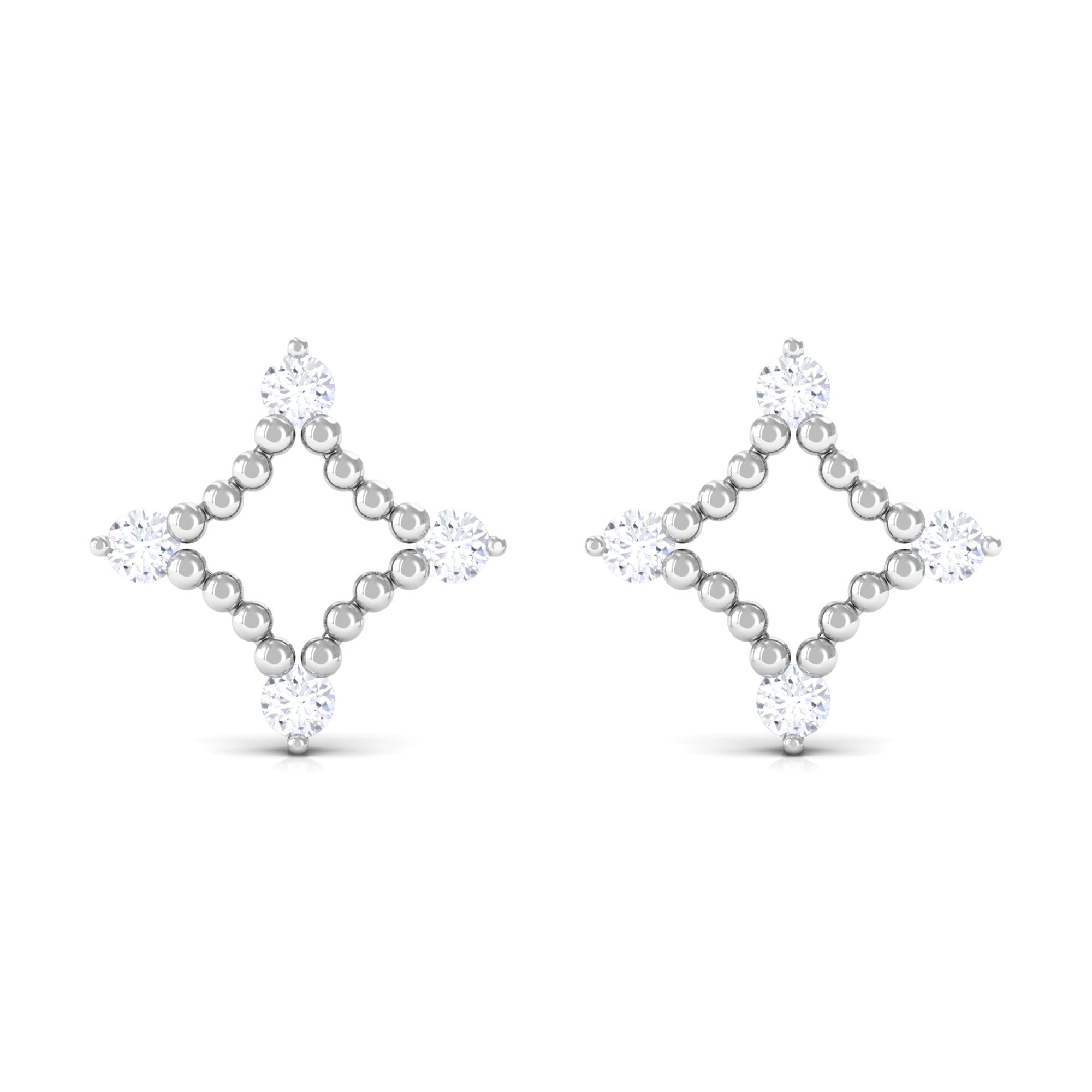 Natural Diamond Contemporary Stud Earring with Beaded
