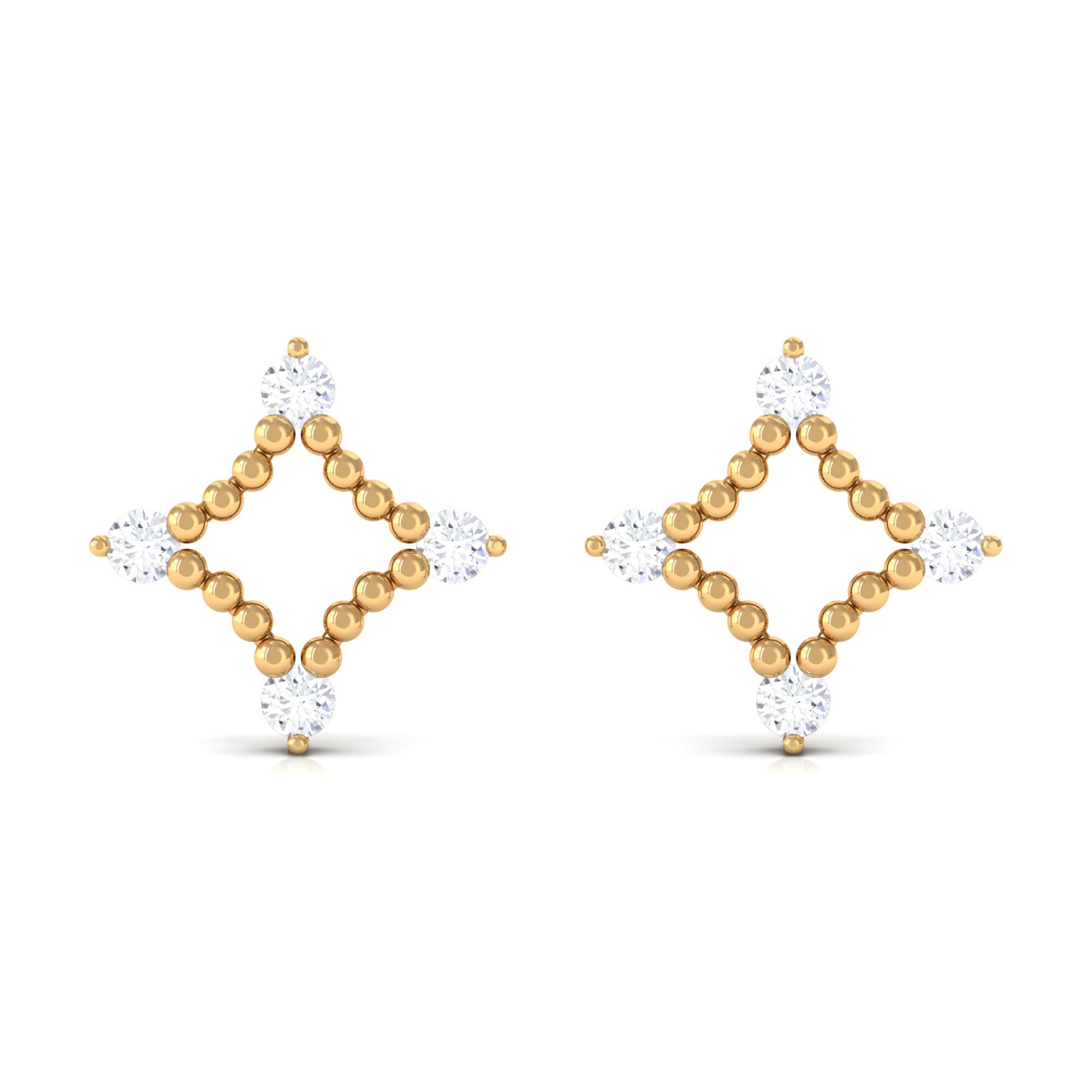 Natural Diamond Contemporary Stud Earring with Beaded