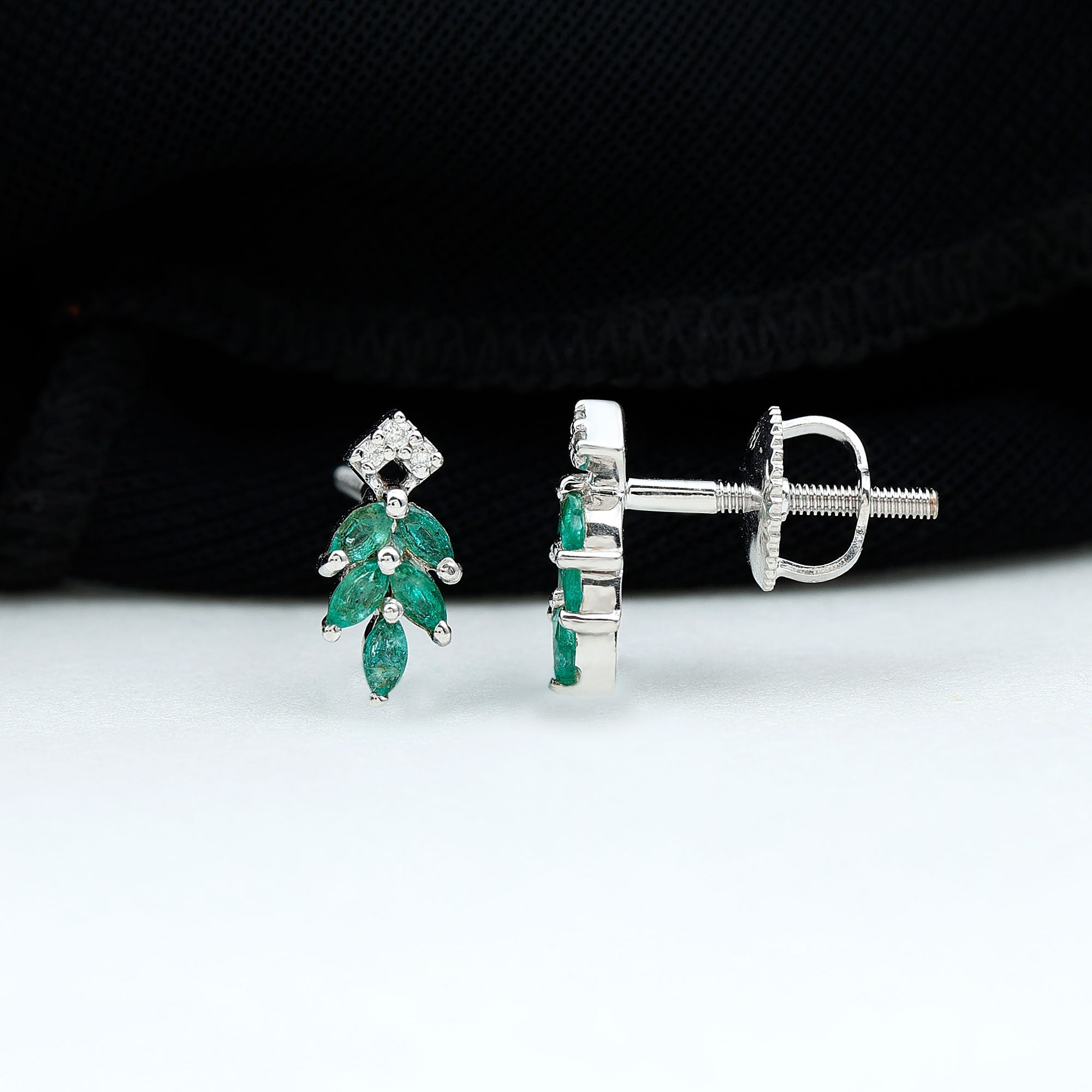 Real Emerald Leaf Stud Earrings with Moissanite
