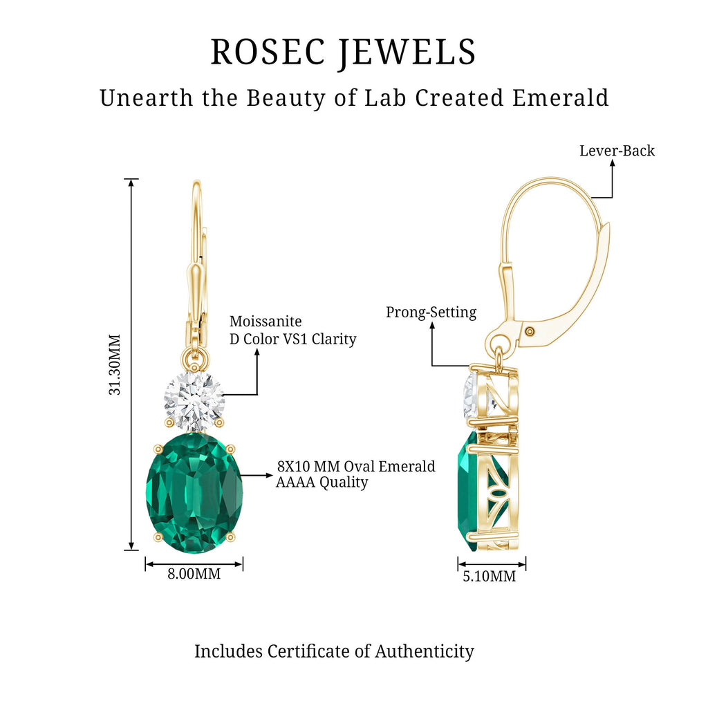 Lab Grown Emerald Oval Drop Earrings With Moissanite