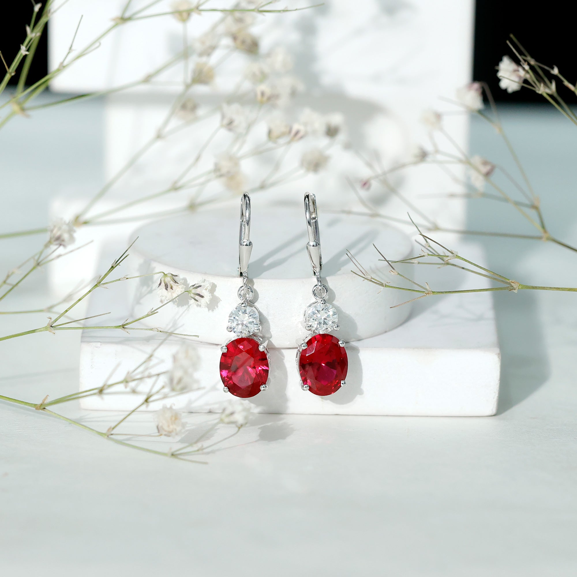 8 Carat Lab Created Ruby Drop Earrings with Certificate
