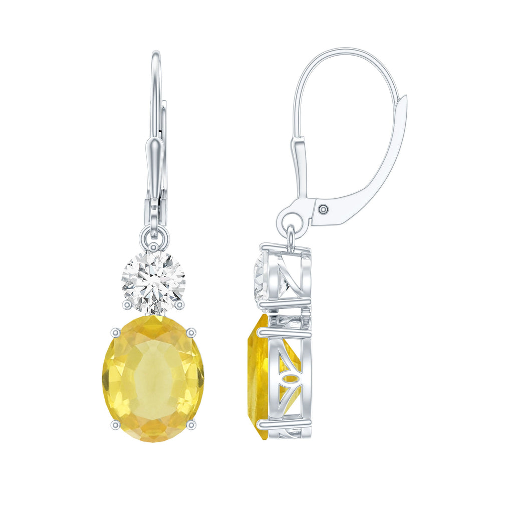 8 Carat Lab Grown Yellow Sapphire Drop Earrings with Leverback