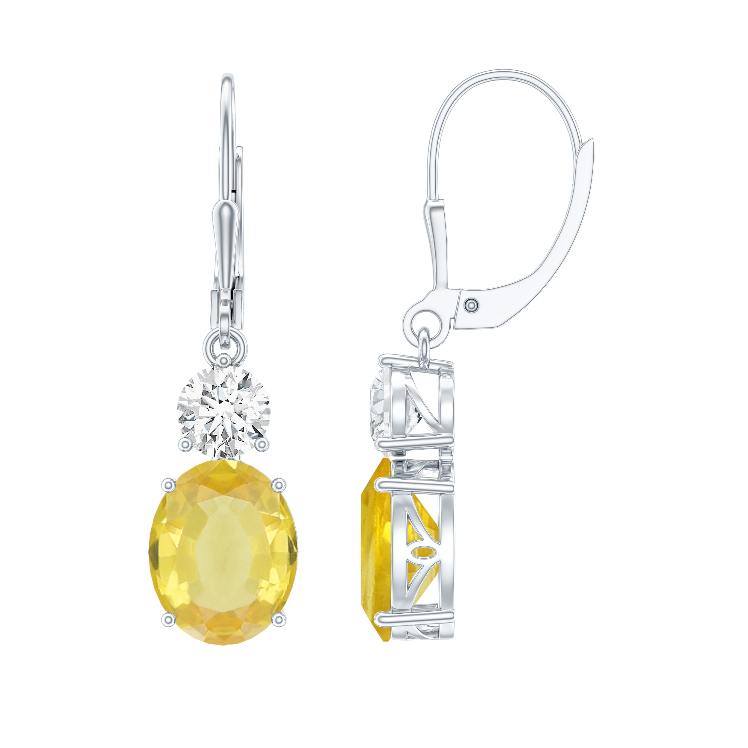 8 Carat Lab Grown Yellow Sapphire Drop Earrings with Leverback