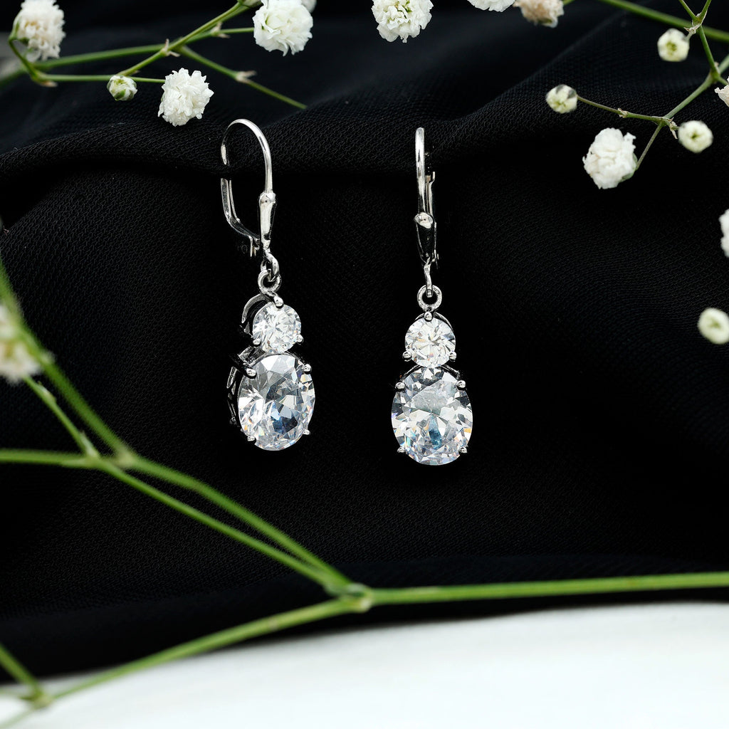 Certified Cubic Zirconia Hoop Drop Earrings with Lever Back