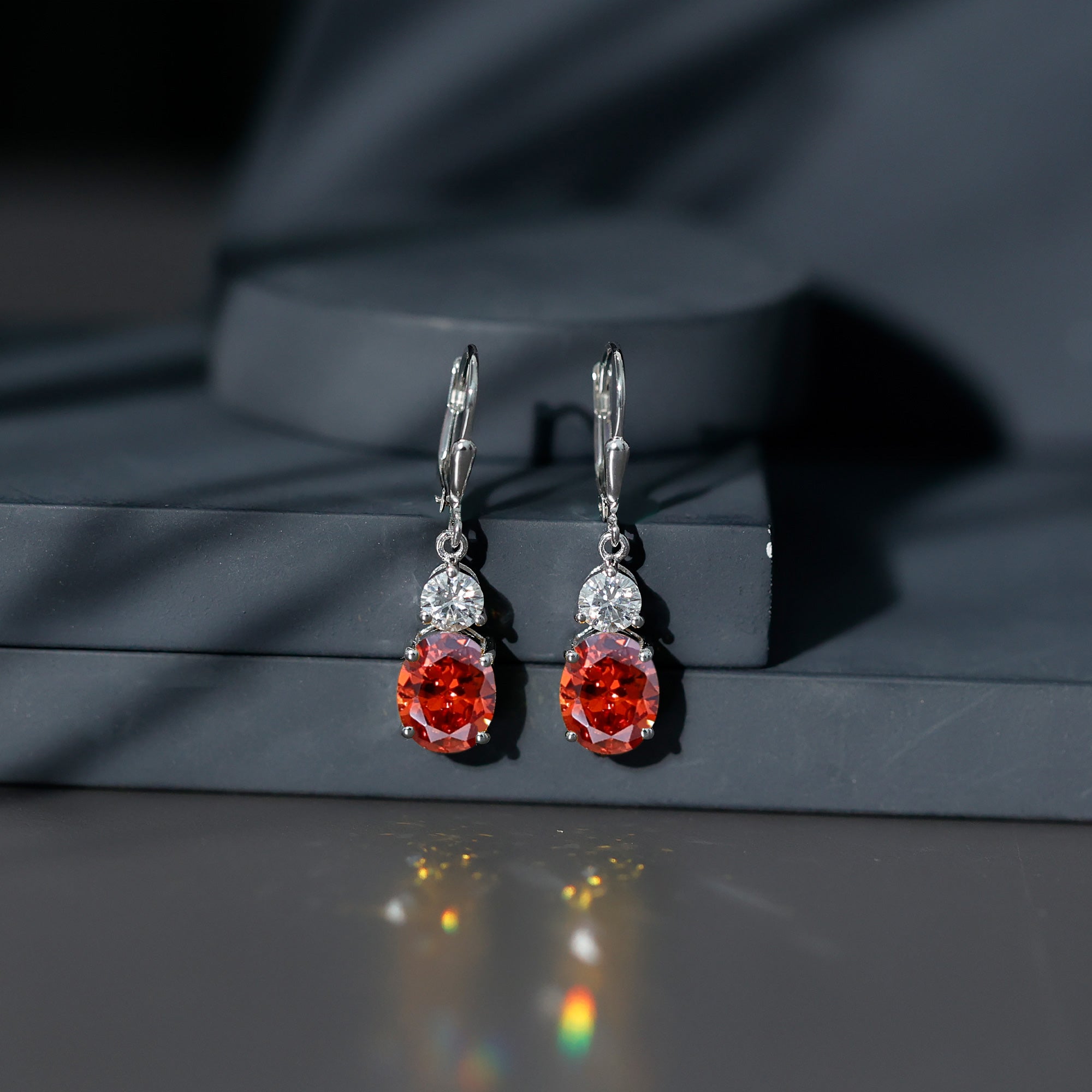 Certified 8 Carat Lab Grown Orange Sapphire Drop Earrings with Moissanite