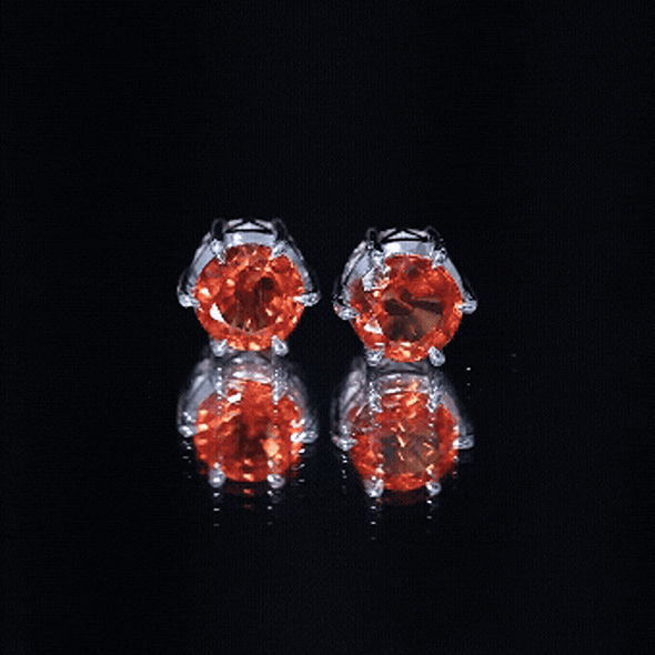 6 Claw Set Round Created Orange Sapphire Solitaire Stud Earrings