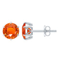 6 Claw Set Round Created Orange Sapphire Solitaire Stud Earrings