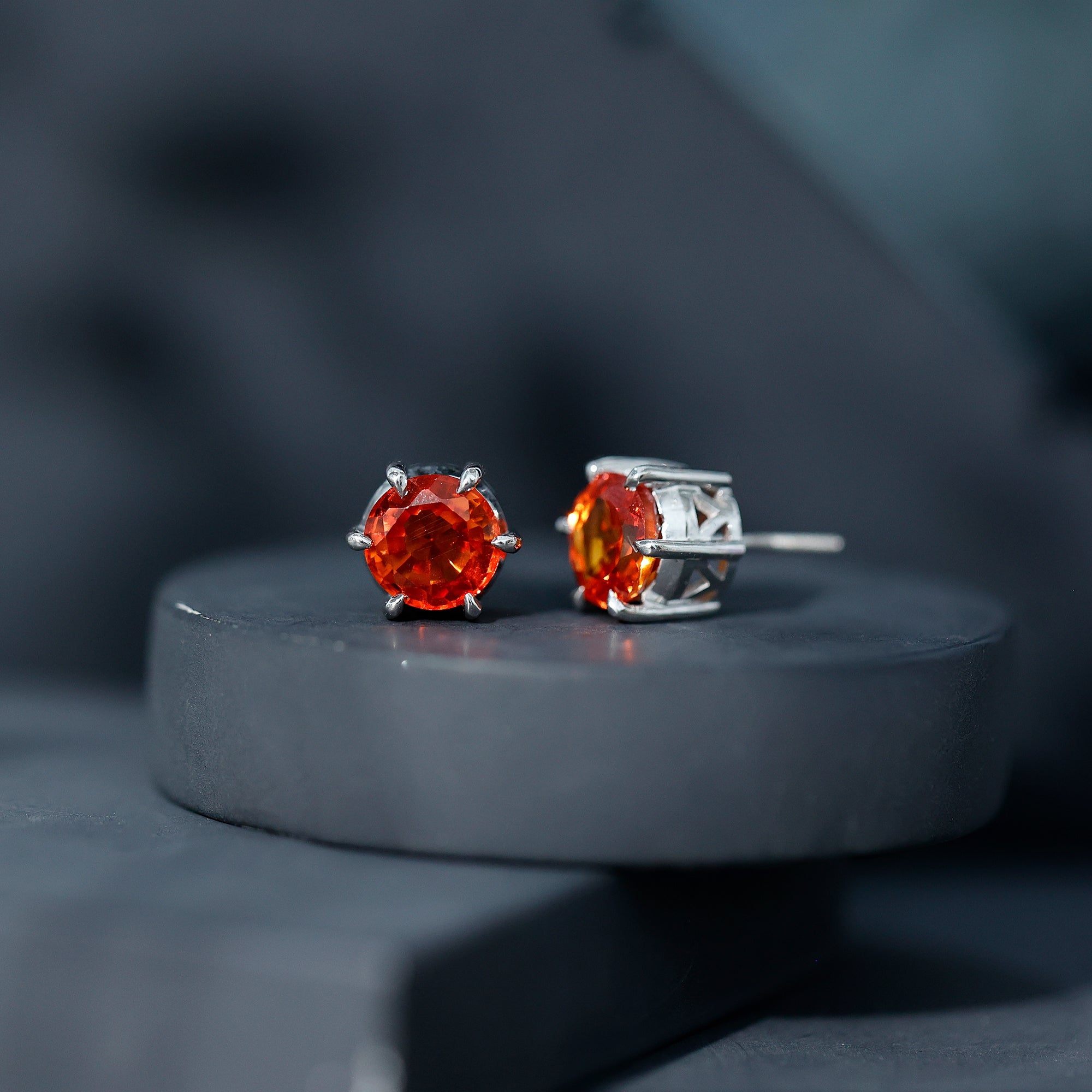 6 Claw Set Round Created Orange Sapphire Solitaire Stud Earrings