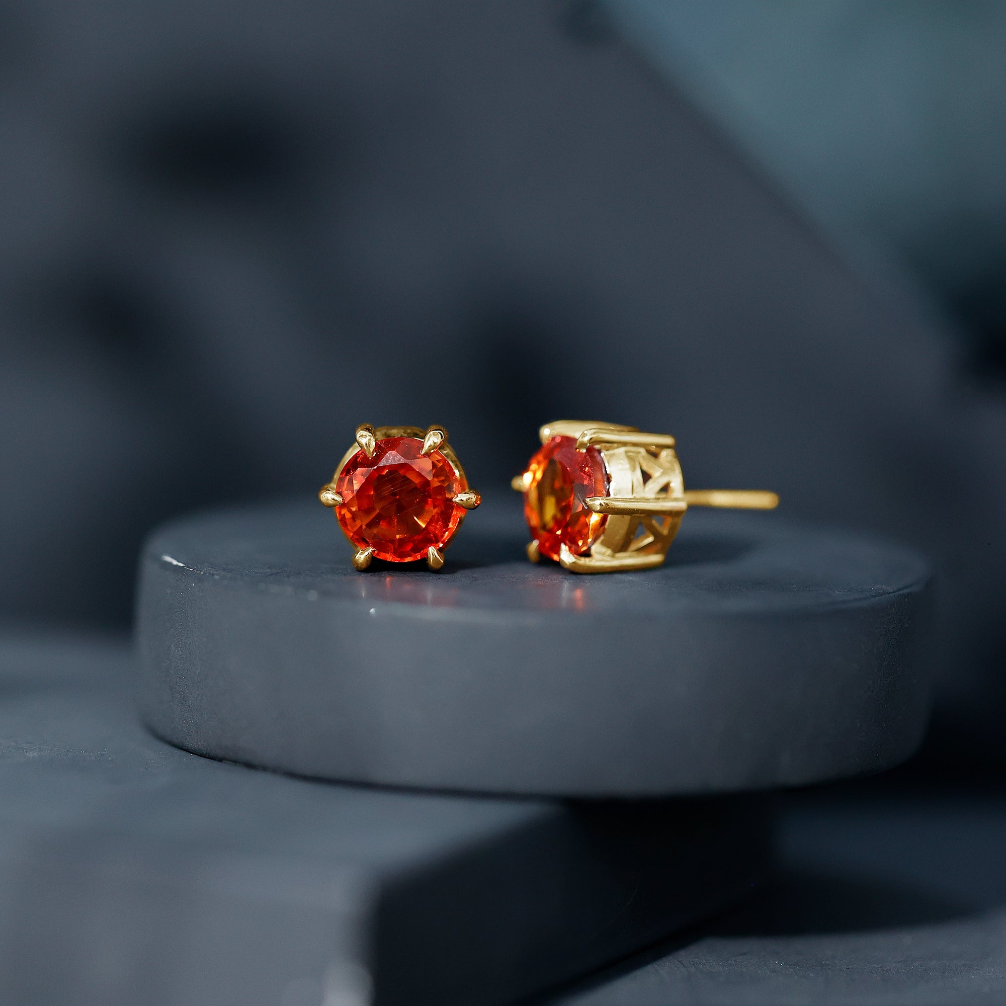6 Claw Set Round Created Orange Sapphire Solitaire Stud Earrings