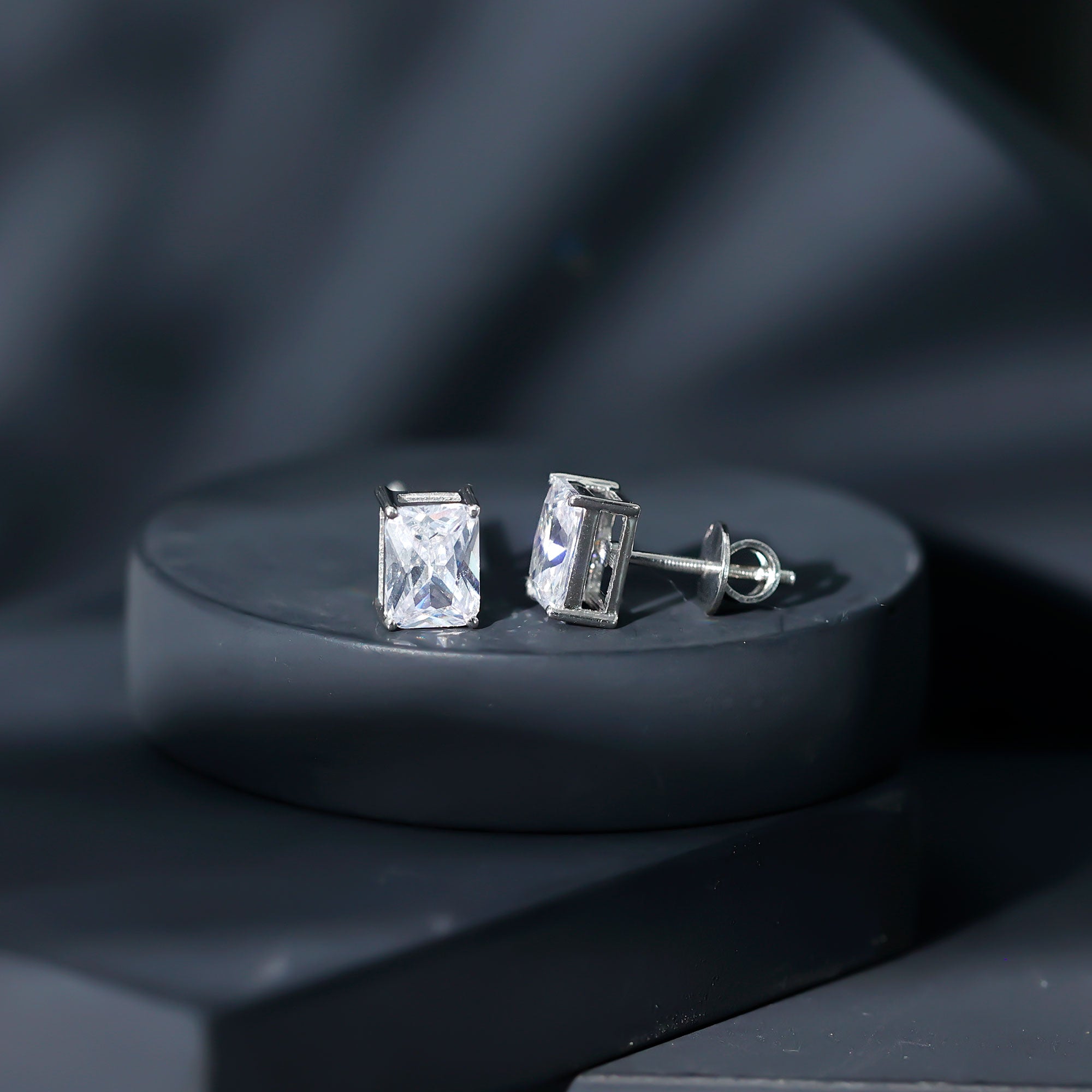 Certified 3.7 Carat Cubic Zirconia Emerald Cut Stud Earrings with Screw Back