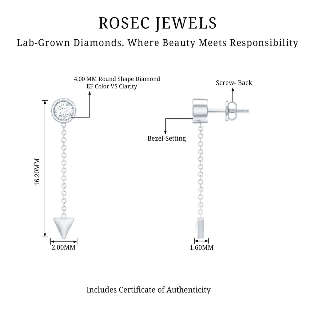 Certified Bezel Set Lab Grown Diamond Long Chain Earrings