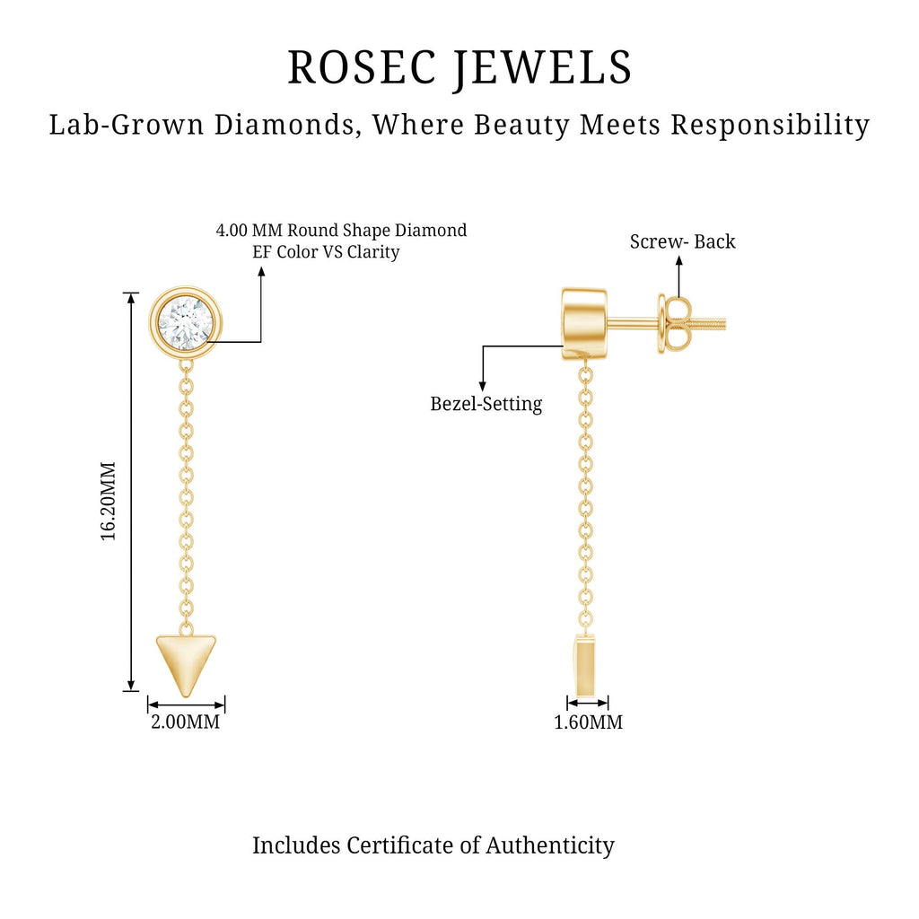 Certified Bezel Set Lab Grown Diamond Long Chain Earrings