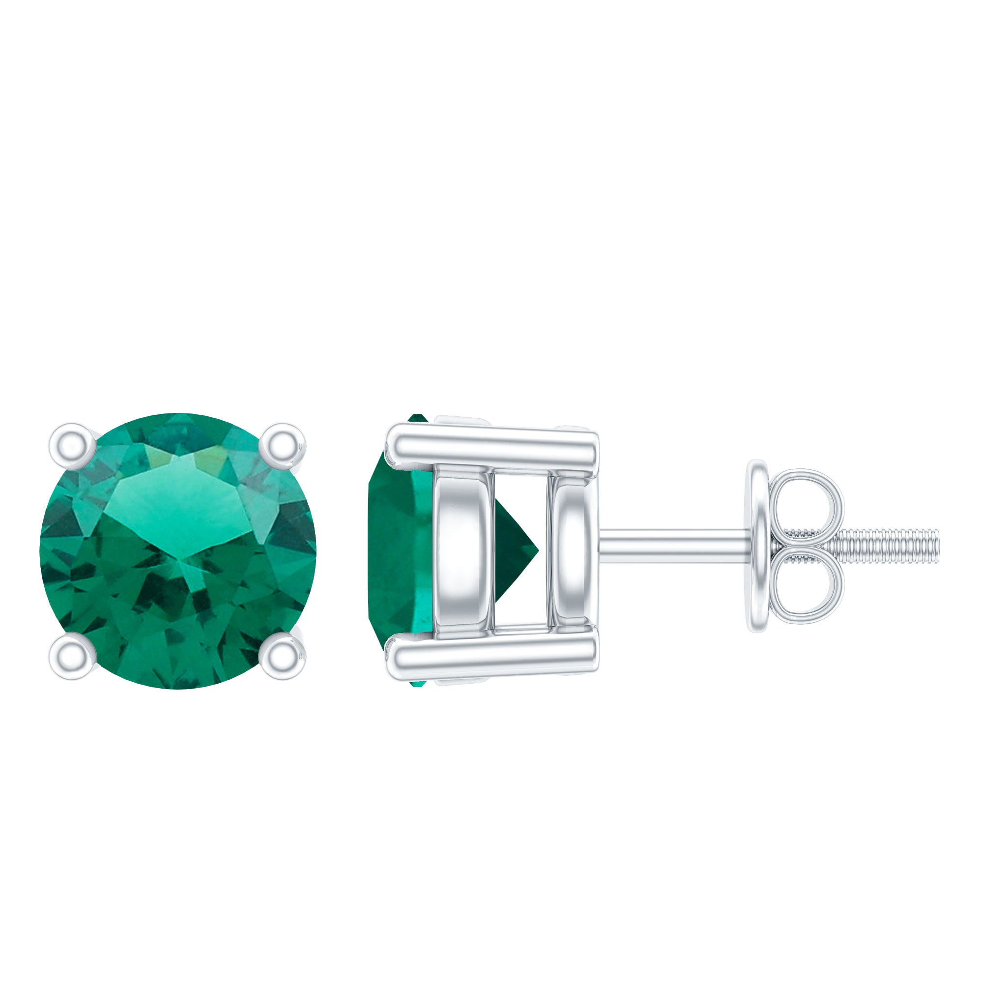 Certified Half Carat Lab Grown Emerald Stud Earrings in Sterling Silver