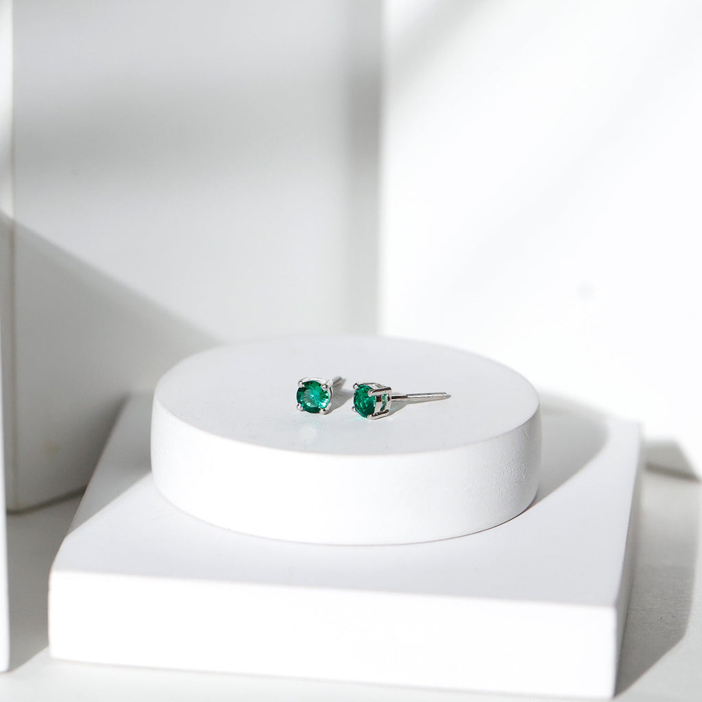 Certified Half Carat Lab Grown Emerald Stud Earrings in Sterling Silver
