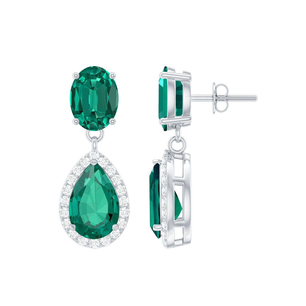 Lab Created Emerald Classic Dangle Earrings with Moissanite