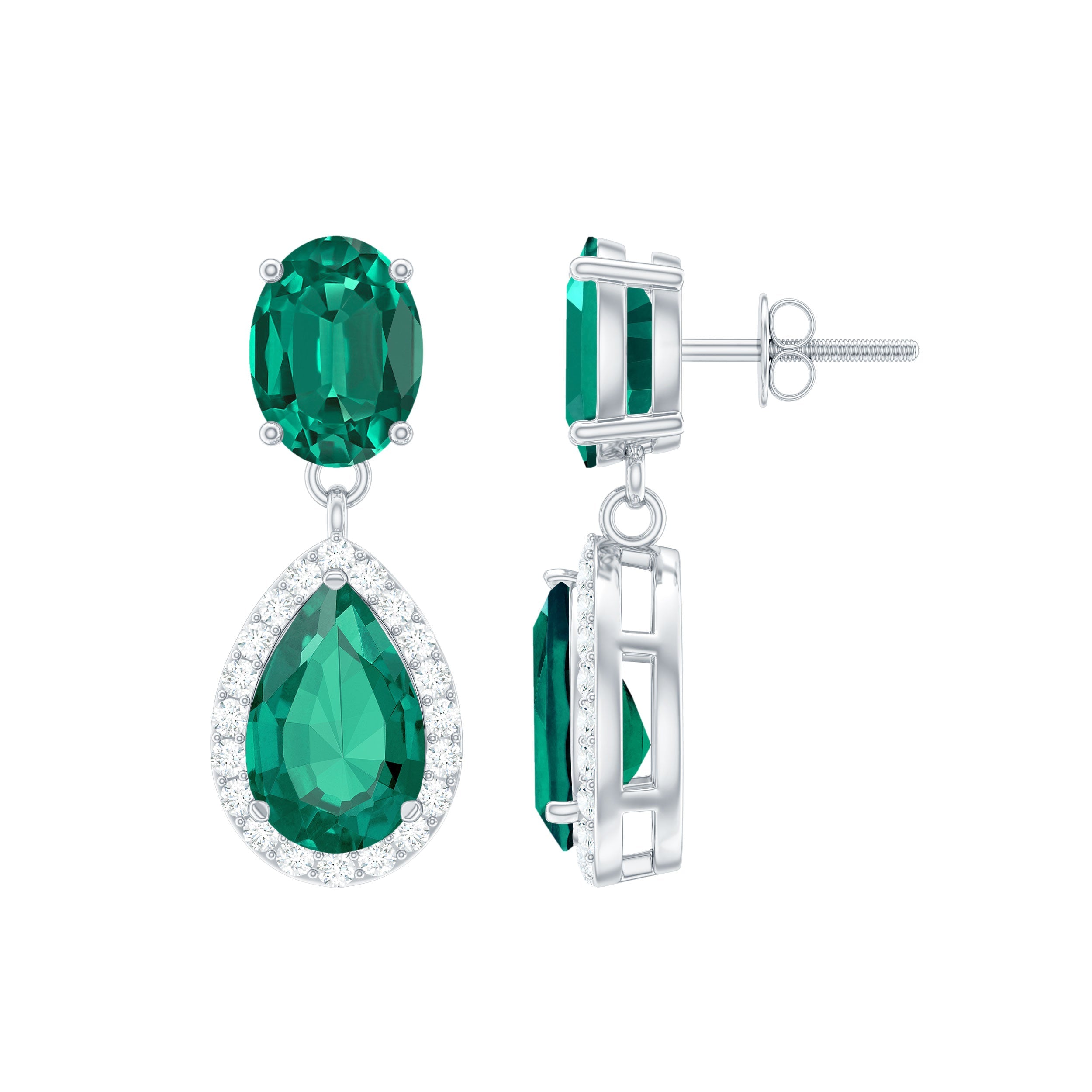 Lab Created Emerald Classic Dangle Earrings with Moissanite