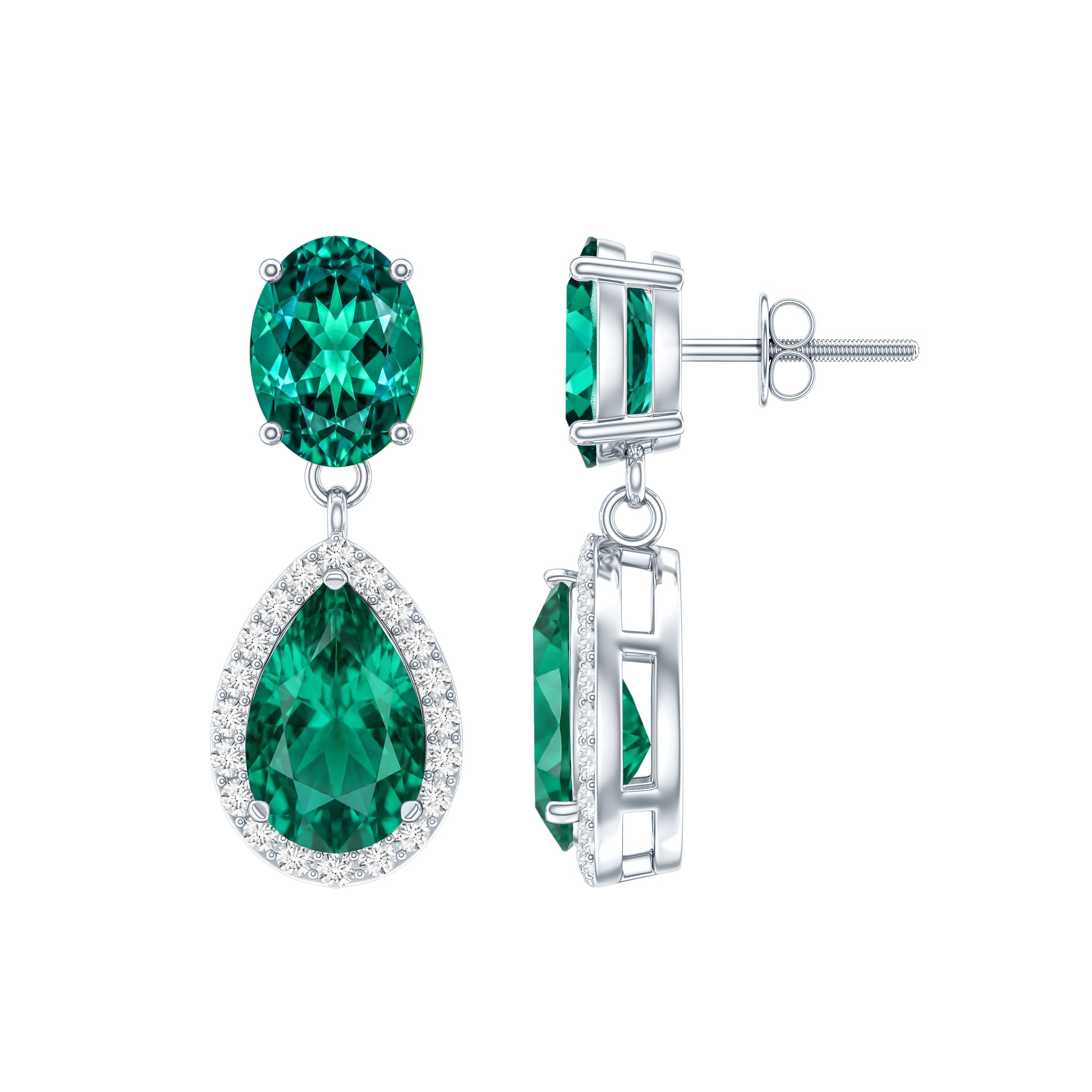 Certified 3 Carat Lab Grown Emerald Bridal Drop Earrings in Silver