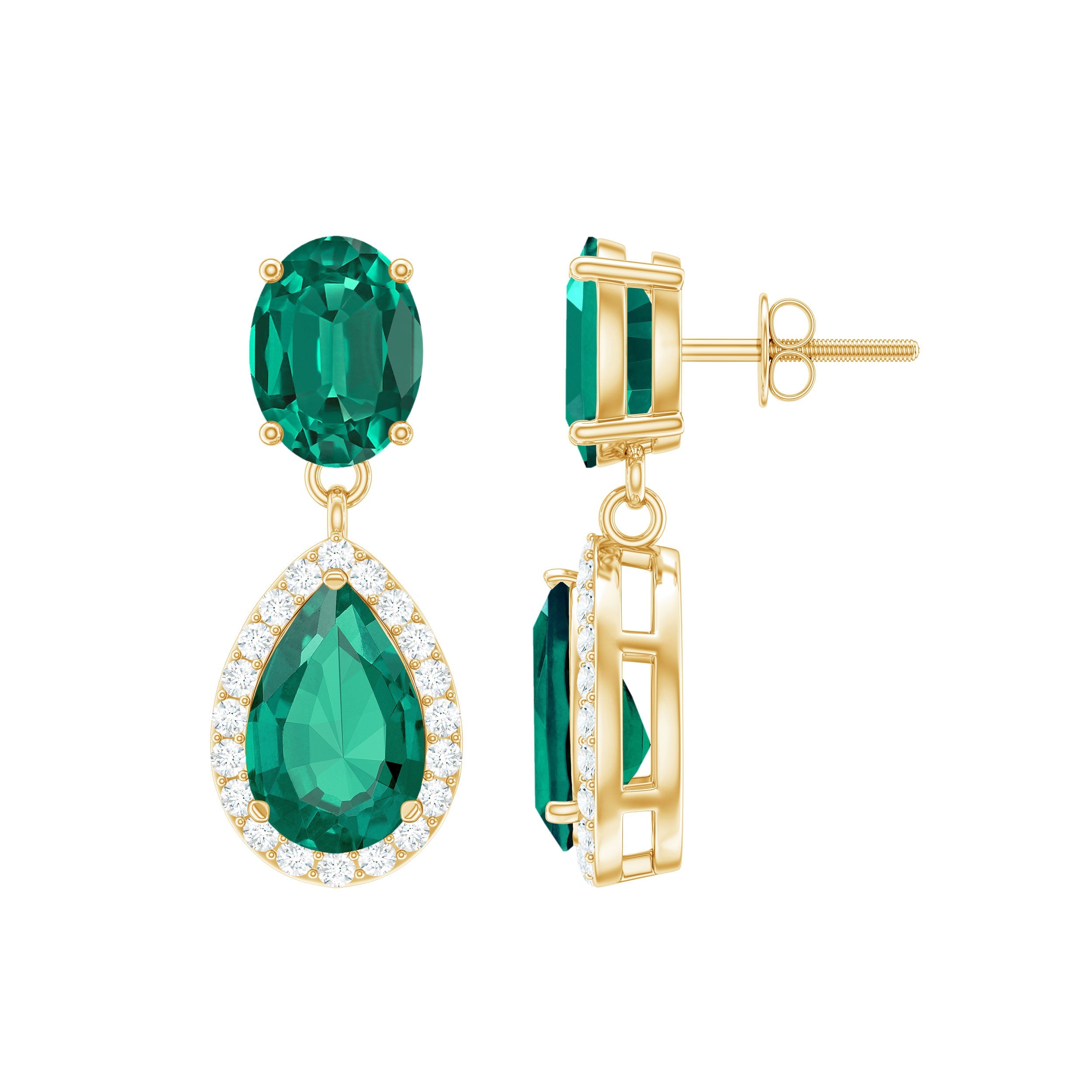 Lab Created Emerald Classic Dangle Earrings with Moissanite