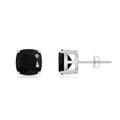 4 Carat Cushion Cut Black Spinel Solitaire Stud Earrings
