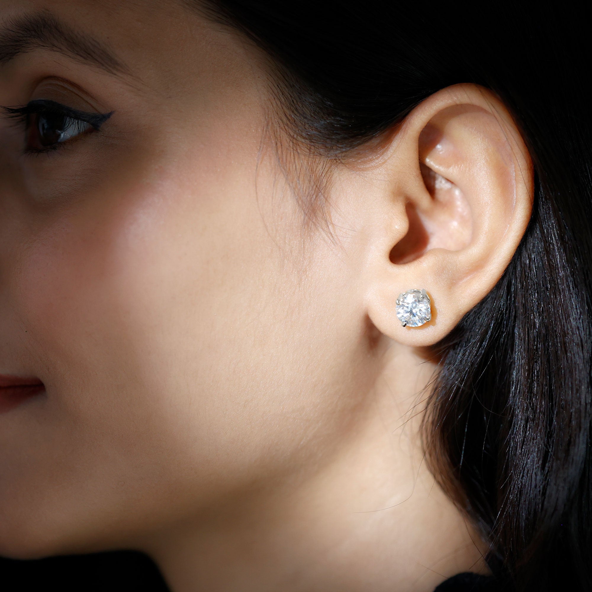 Certified 4 Carat Moissanite Stud Earrings in Silver