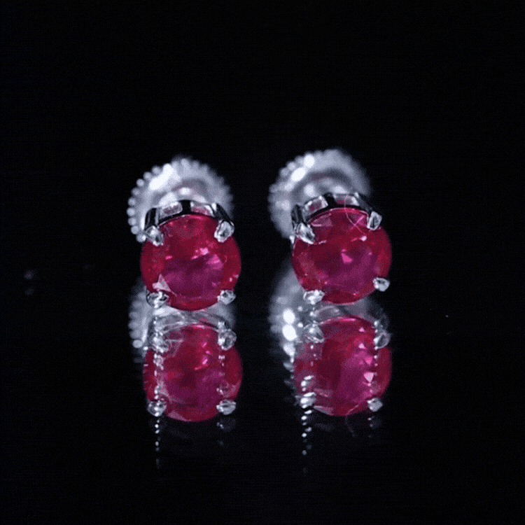 6 MM Round Cut Solitaire Lab Created Ruby Silver Stud Earring for women