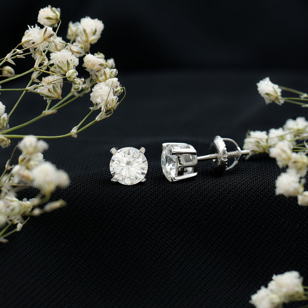 2 Carat Moissanite Solitaire Stud Earrings in Silver