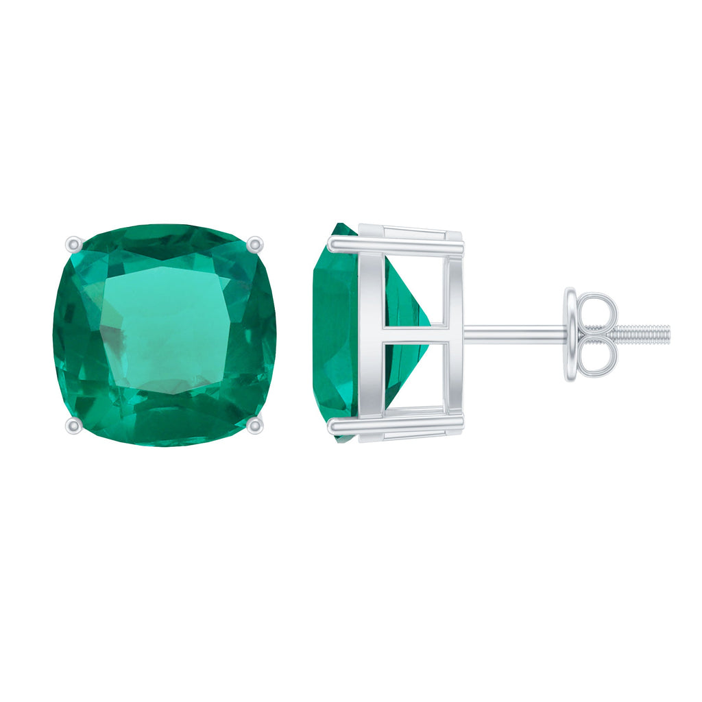 8.5 Carat Cushion Cut Created Emerald Solitaire Stud Earrings