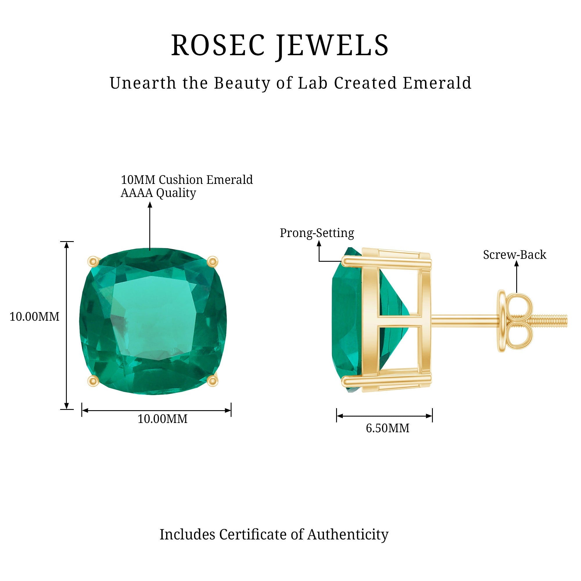 8.5 Carat Cushion Cut Created Emerald Solitaire Stud Earrings