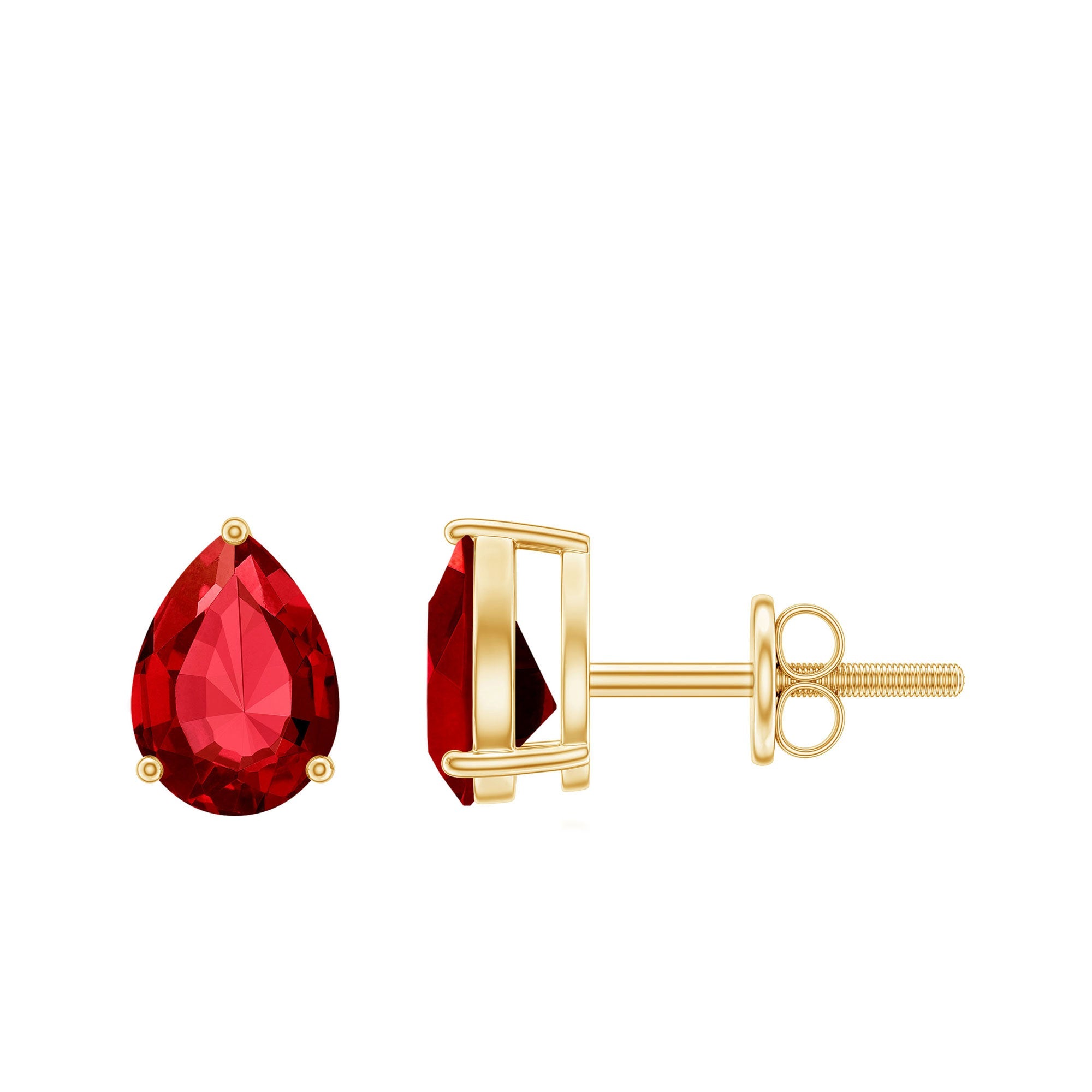 Solitaire 1.5 Carat Pear Shaped Lab Created Ruby Stud Earrings