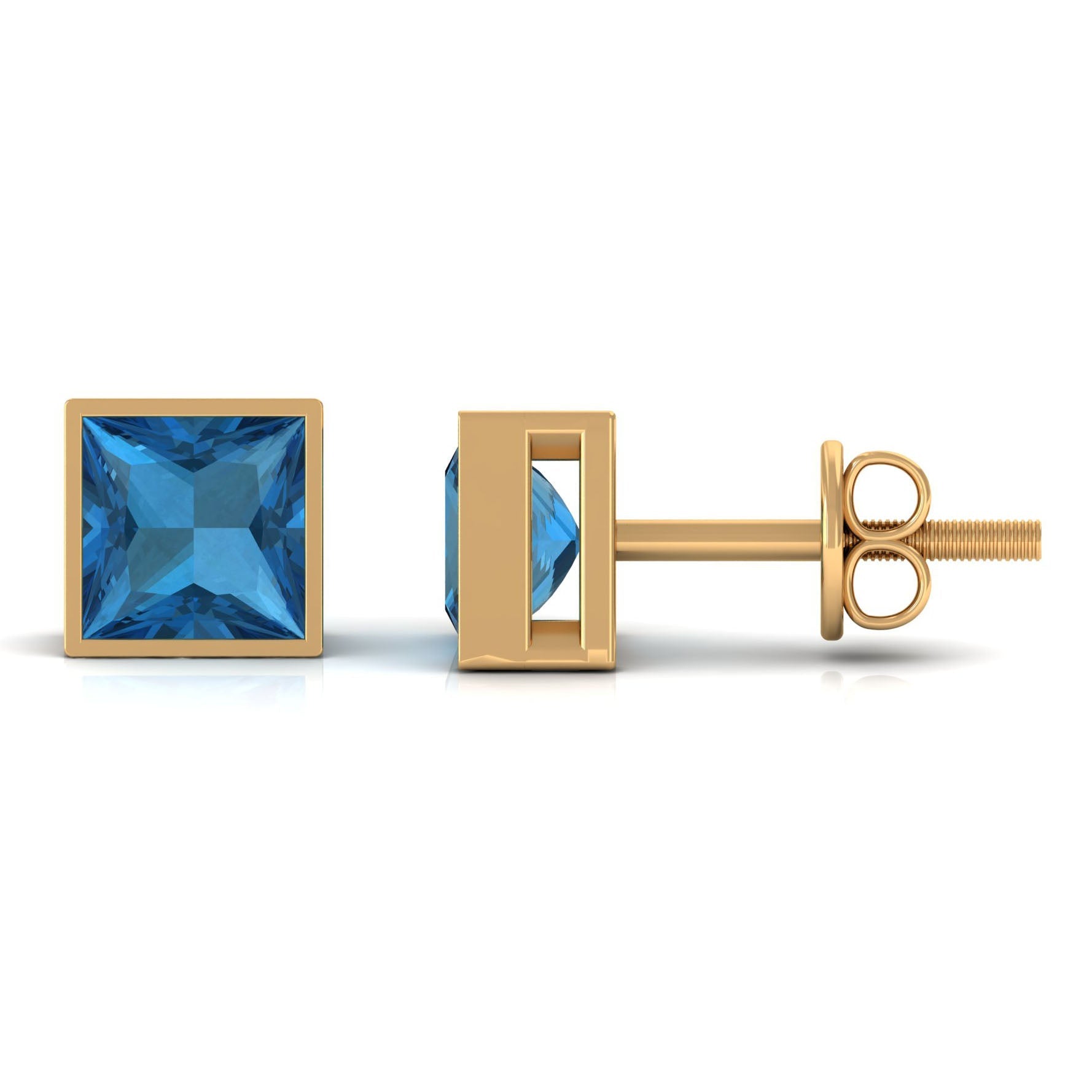 2 CT Princess Cut London Blue Topaz Solitaire Stud Earrings