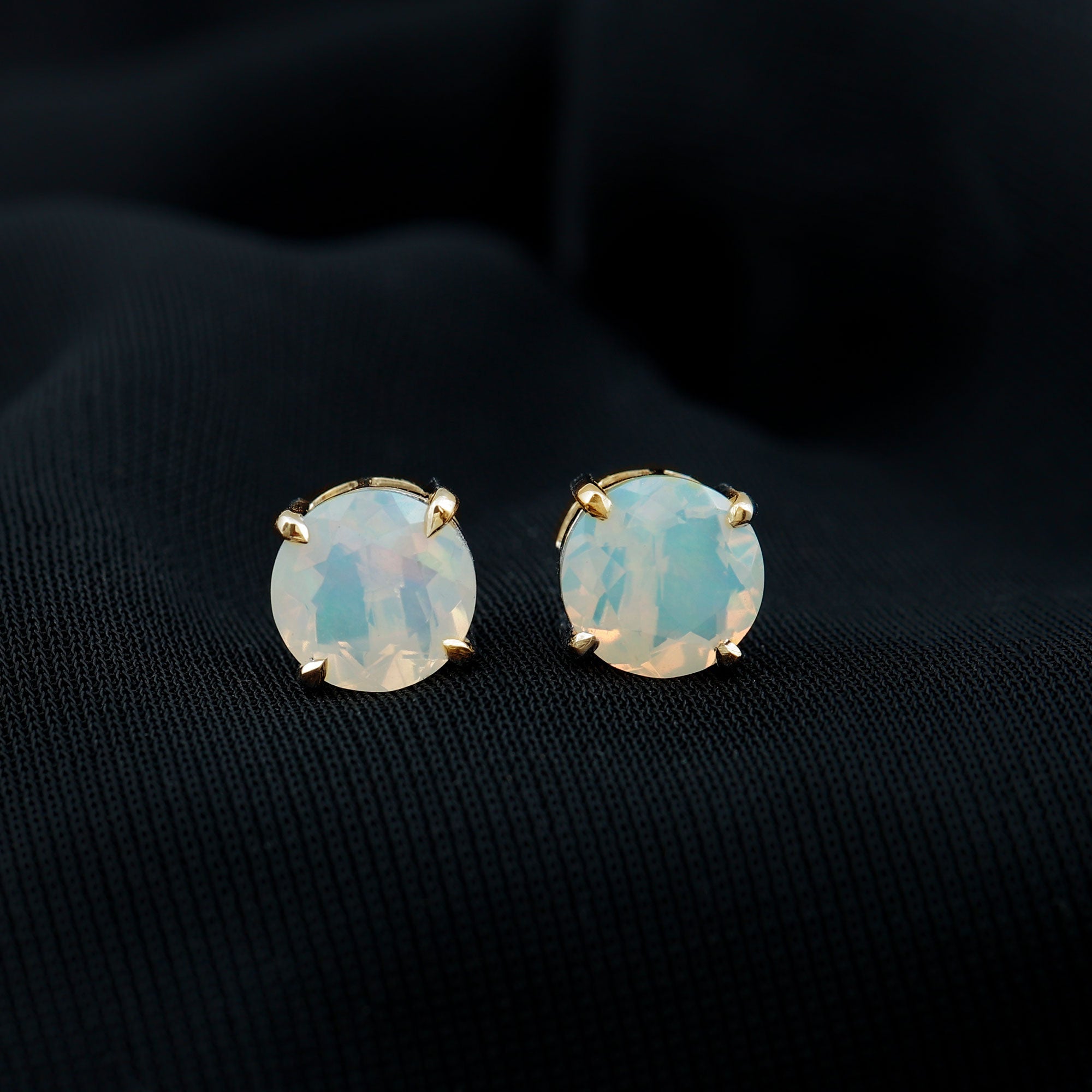 4 Carat Round Cut Ethiopian Opal Solitaire Stud Earrings for Women