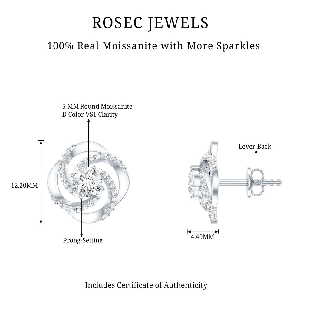 1 CT Round Shape Moissanite Swirl Stud Earrings