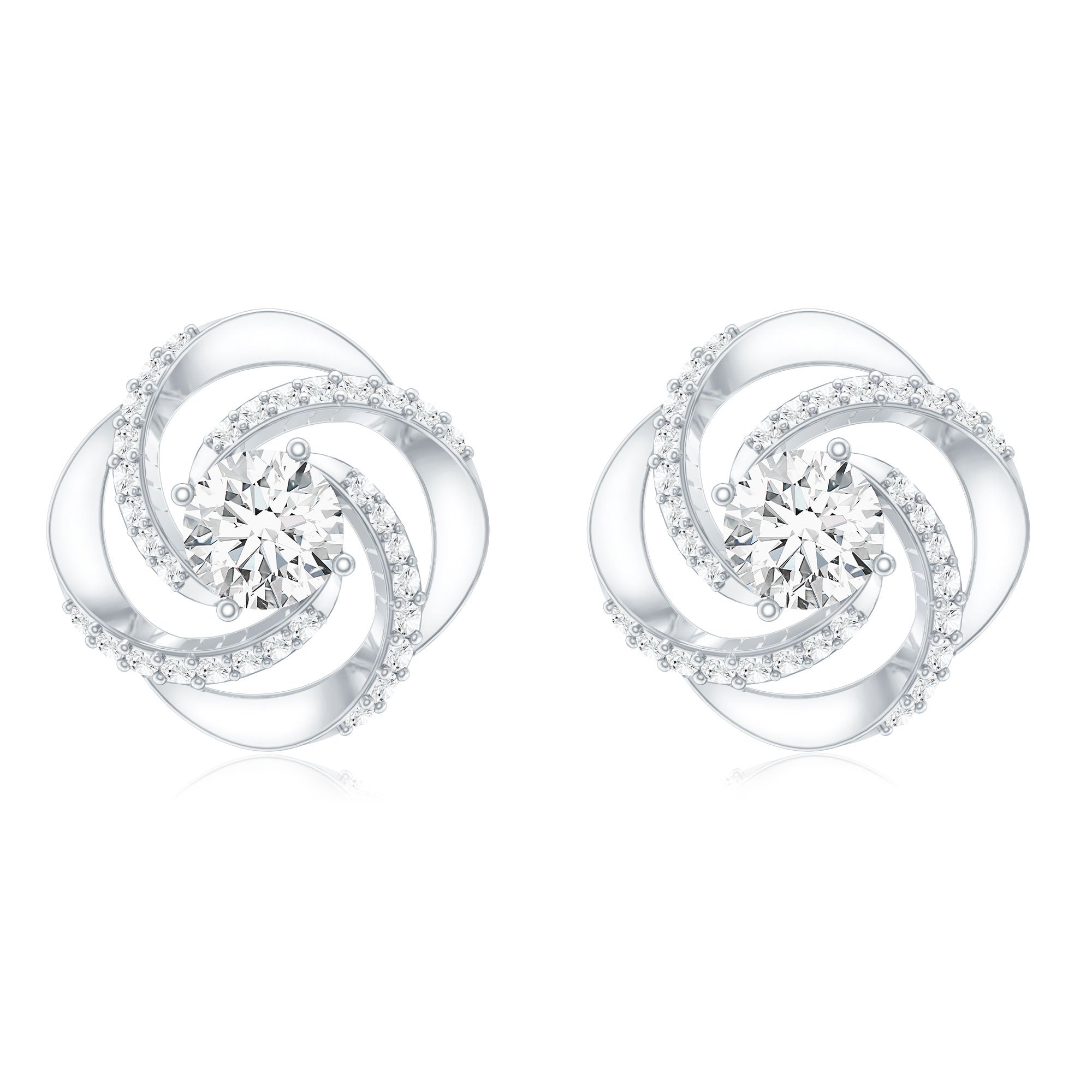 1 CT Round Shape Moissanite Swirl Stud Earrings