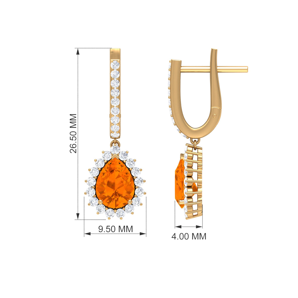 Certified Real 5X7mm Fire Opal Teardrop Bridal Earrings with Halo