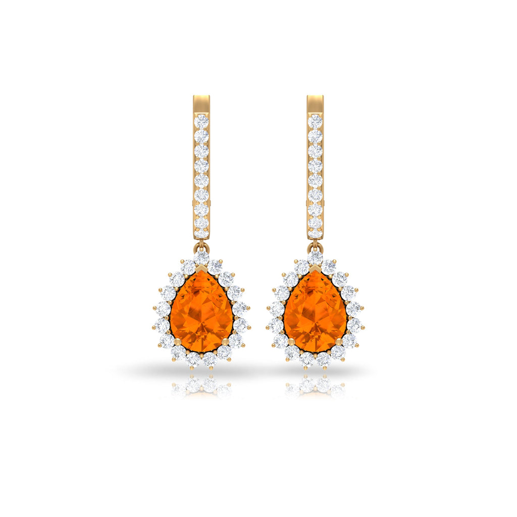 Certified Real 5X7mm Fire Opal Teardrop Bridal Earrings with Halo