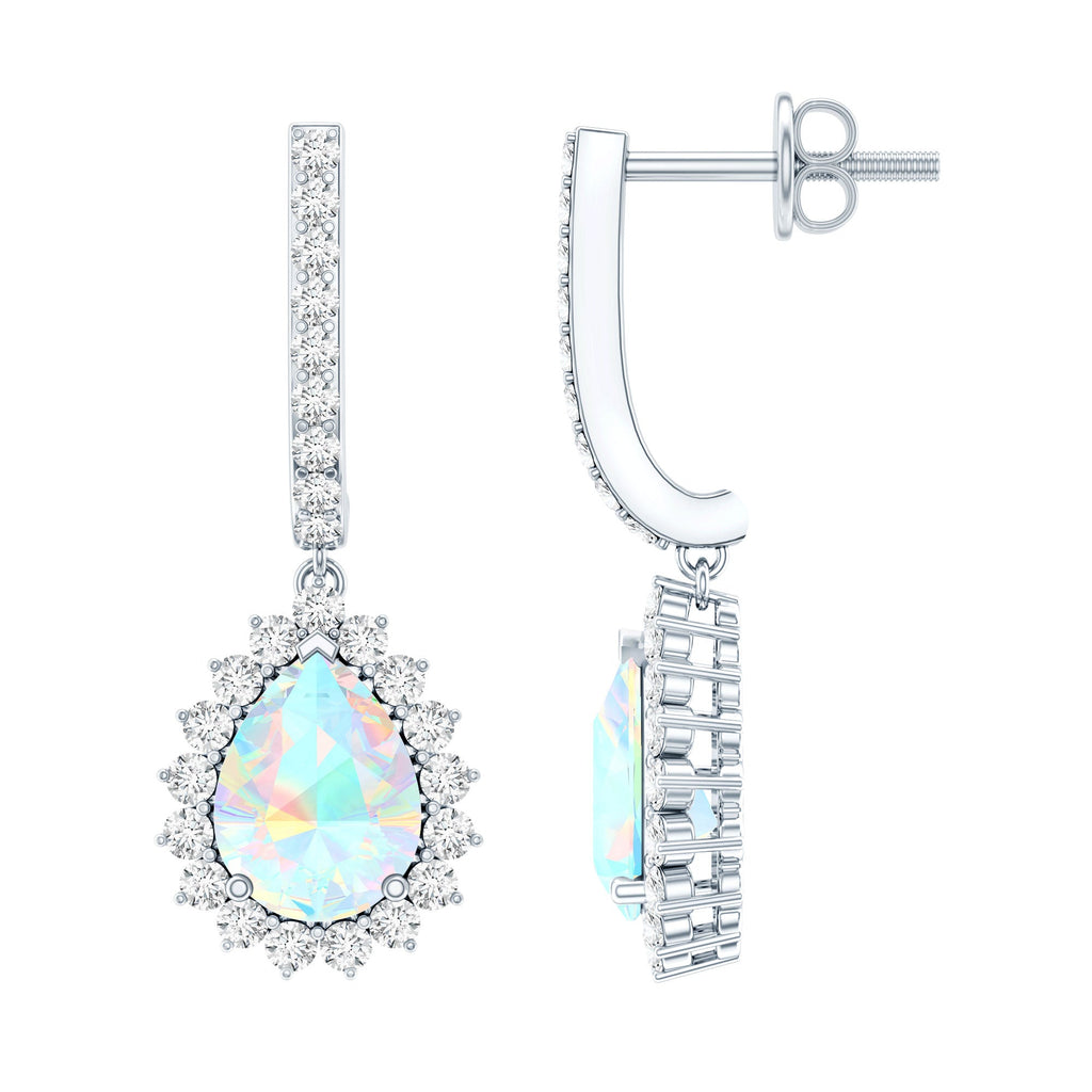 1.4 Carat Ethiopian Opal Teardrop Earrings with Moissanite Halo