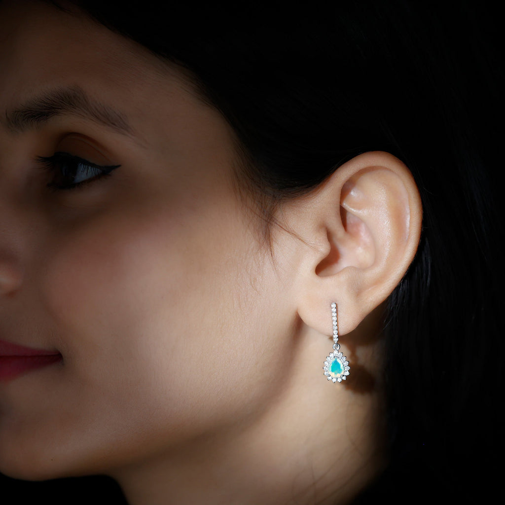 1.4 Carat Ethiopian Opal Teardrop Earrings with Moissanite Halo