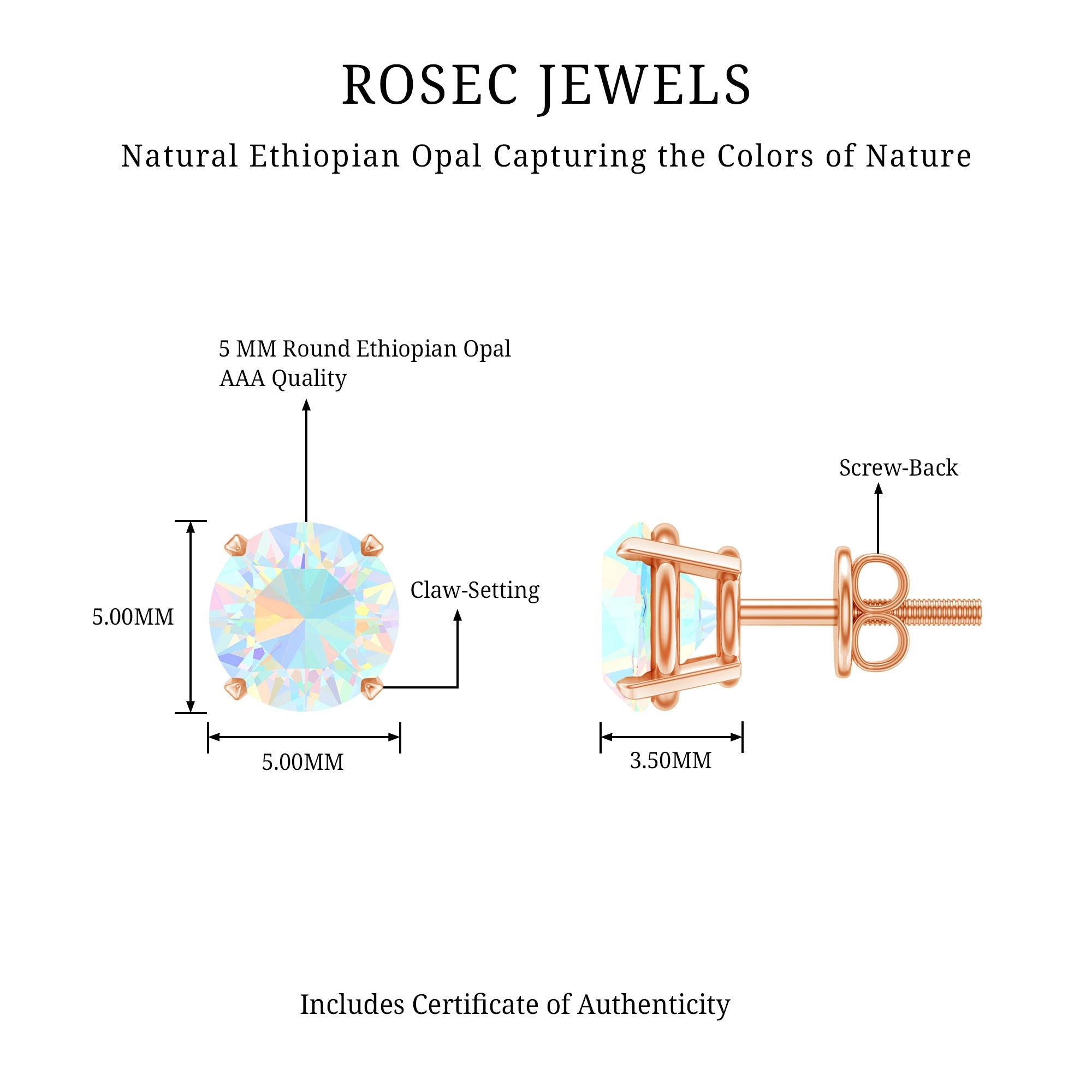 Real Ethiopian Opal Solitaire Stud Earrings