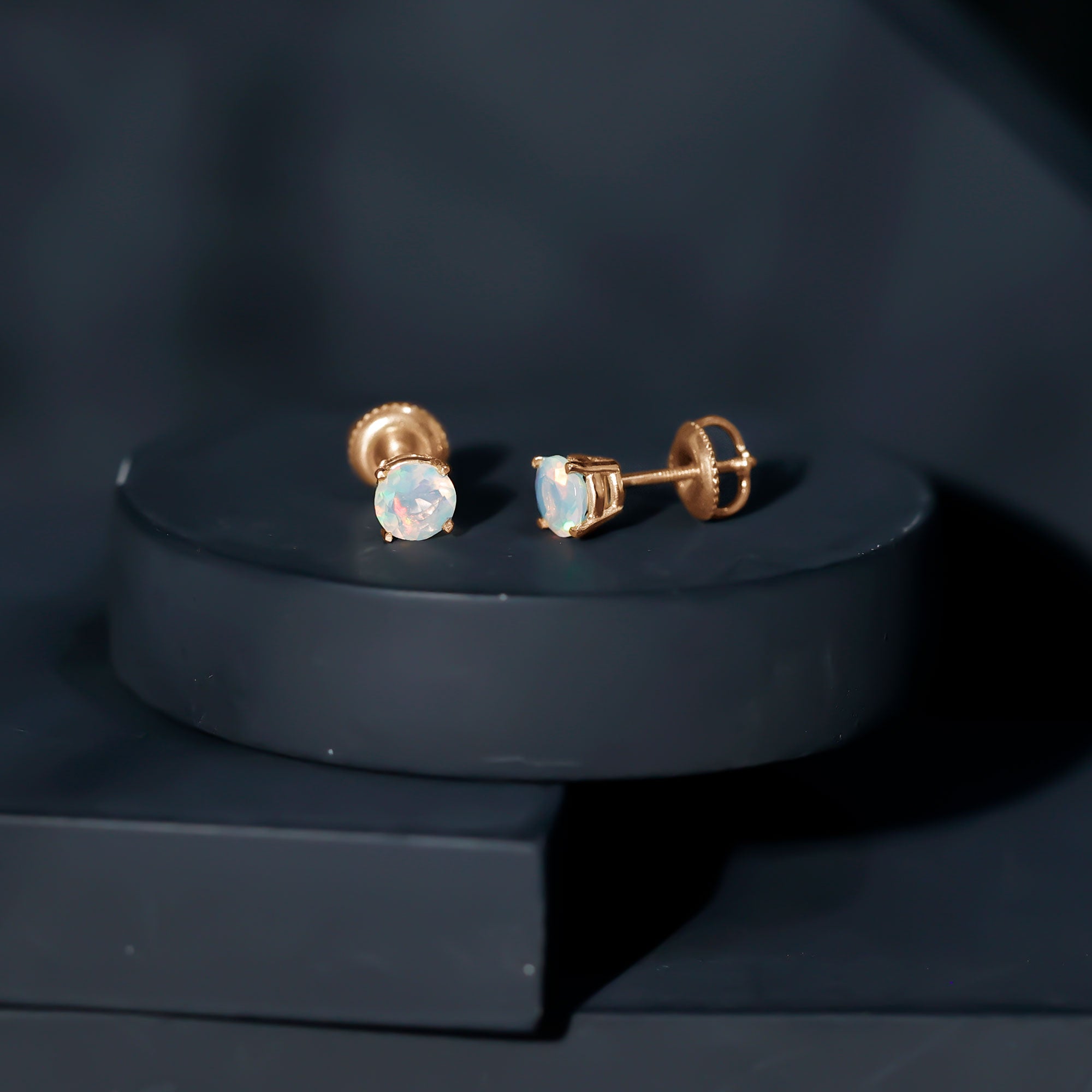 Real Ethiopian Opal Solitaire Stud Earrings