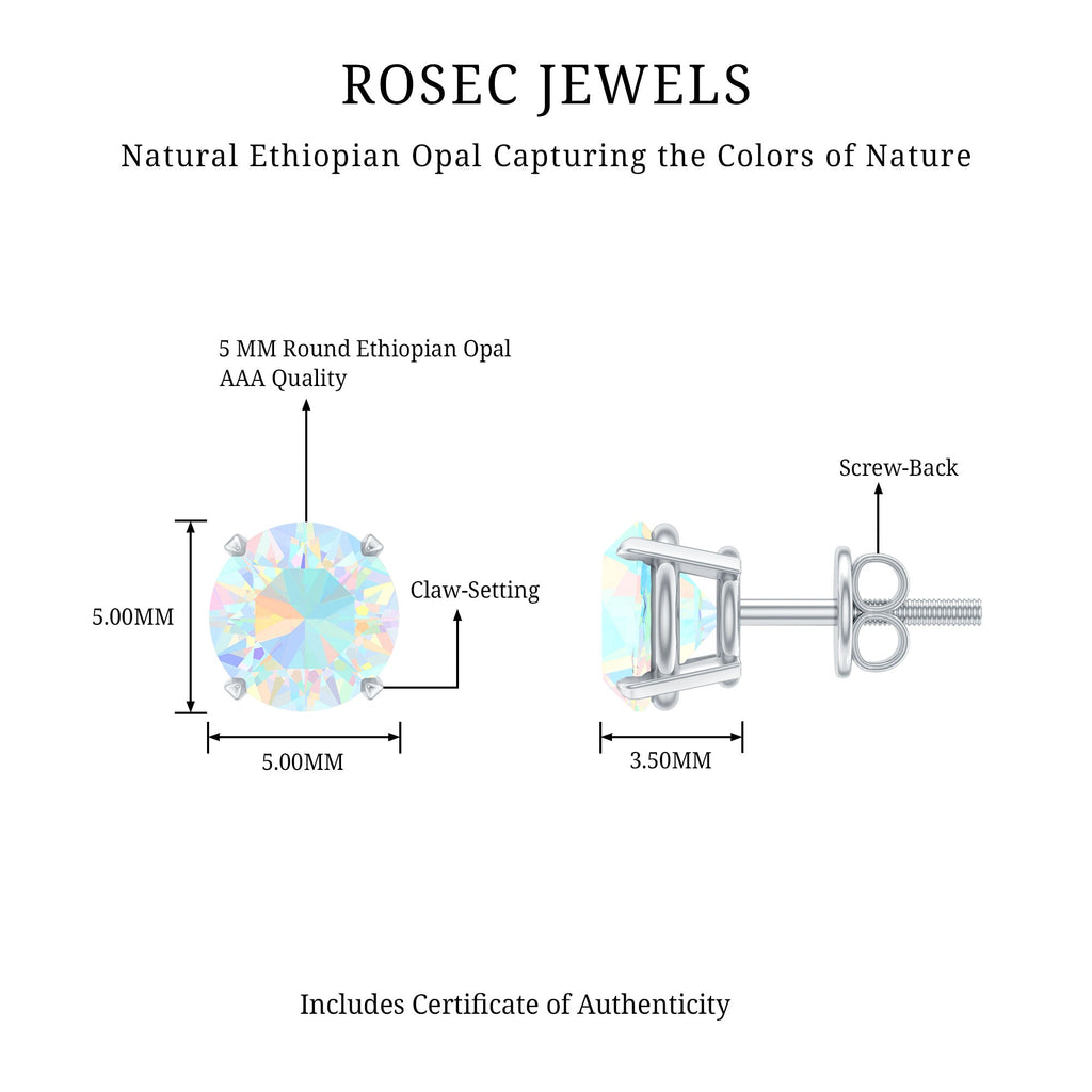 Real Ethiopian Opal Solitaire Stud Earrings