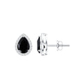 Natural 5X7 mm Pear Shape Black Spinel Earrings with Diamond Halo