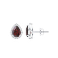 Natural 5X7MM Garnet Teardrop Stud Earrings with Diamond Halo
